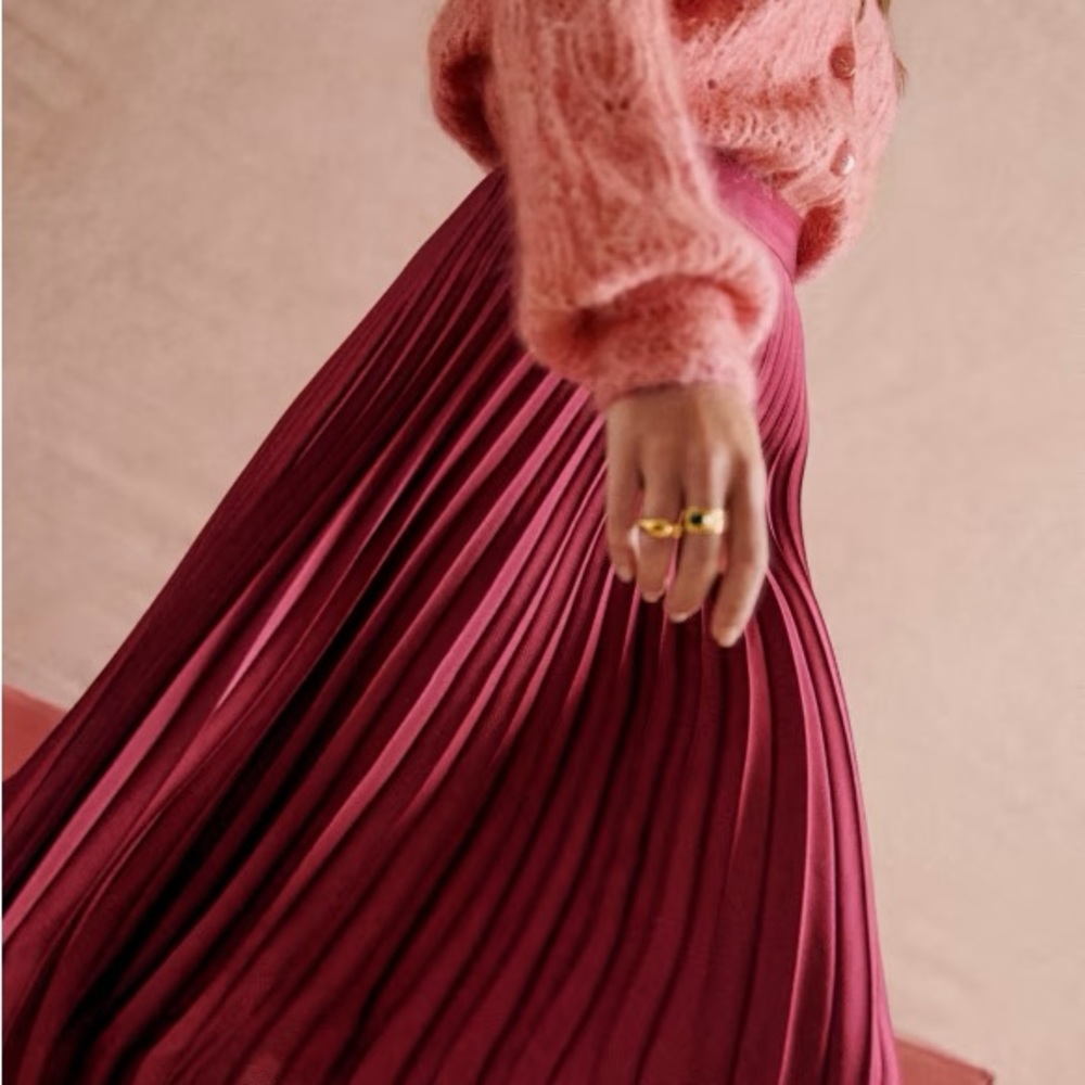 Sezane Dino Pleated Midi Skirt Burgundy Size 4